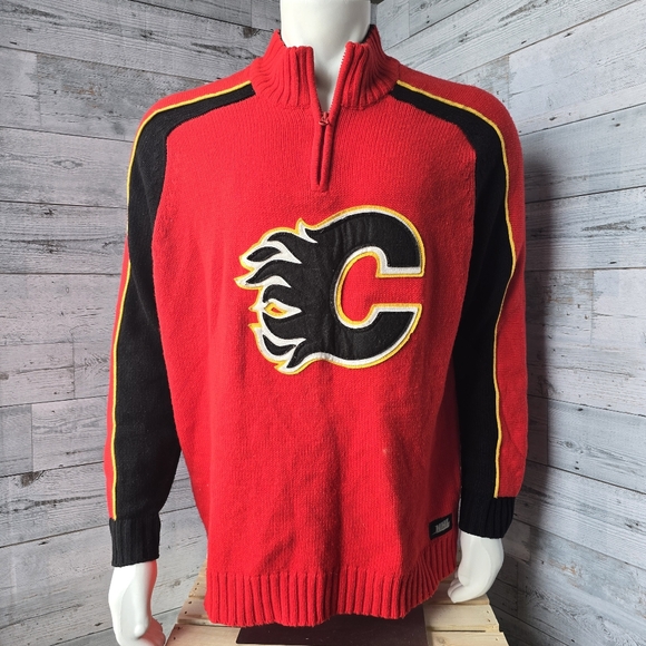 NHL Calgary Flames Hockey 1/4 Zip Knit Sweater Mens XL - Picture 1 of 15